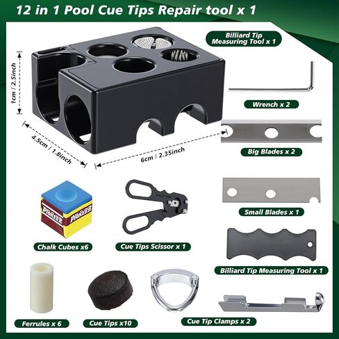 Lasnten 12-in-1 Billiards Pool Cue Tip Shaper ، 32 PCS Pool Tips Kit ، أداة إصلاح لاستبدال وتشكيل نصائح جديلة in Saudi Arabia