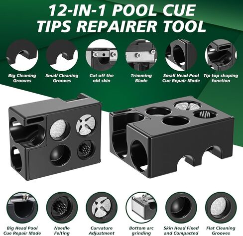 Lasnten 12-in-1 Billiards Pool Cue Tip Shaper ، 32 PCS Pool Tips Kit ، أداة إصلاح لاستبدال وتشكيل نصائح جديلة in Saudi Arabia