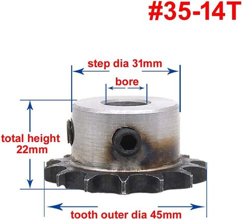 #35 Chain Drive Sprocket Wheel 14 Teeth 06B14T - 15mm Bore with Keyway 3/8" Pitch For #35H Roller Chain with Set Screws (bore with keyway: 15/5x2.3mm) in Kuwait