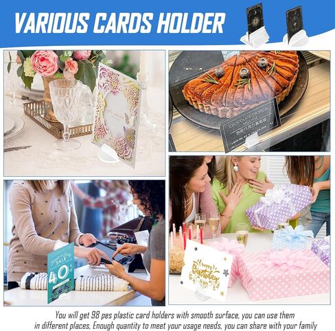 CARD STAND - 98 PCS حاملي صور بلاستيكية واضحة للجداول ، حاملي البطاقات متعددة الاستخدامات لرقم الجدول ، لعبة لوح الزفاف ، قائمة مطعم ، صورة (مثلث وقواعد مستديرة) in Saudi Arabia