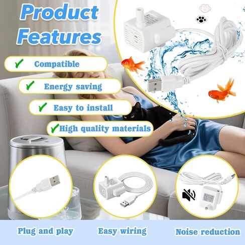 Water Fountain Pump Replacement - 3.5-9V White Mini Submersible Pump,USB-5800 for Pet Fountains, Fish Tanks, Crafts & Plants - Quiet, Durable & Universal Fit in Saudi Arabia