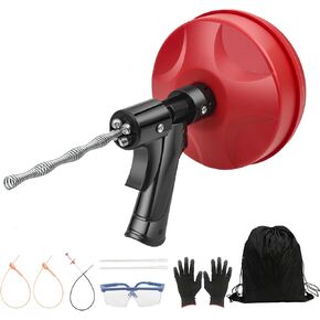 35FT Drain Snake with Drill Attachment, Auto/Manual Plumbing Snake for Kitchen Sink, Shower Clogs, Includes Gloves & Storage Bag in Saudi Arabia