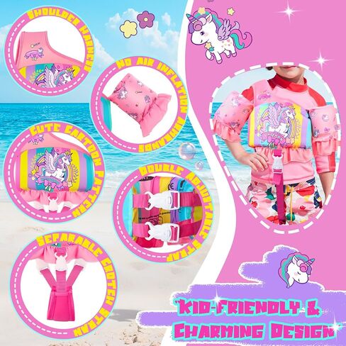 Toddler Swim Vest for Girls 22-55 lbs, Kids Adjustable Mermaid Toddler Floaties W/Shoulder Harness Arm Wings, Swim Float for Pool Beach&Summer Beginners Arm Floaties,Water Float for 2-6 Years Old in Saudi Arabia