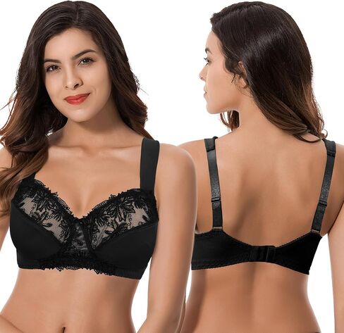 Curve Muse Plus Size Minimizer Unlined Wireless Bra with Lace Embroidery-3Pack-Blush,Sage,Nude-38C in Kuwait
