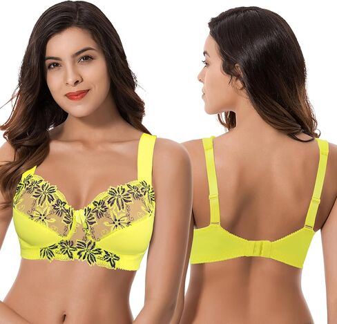 Curve Muse Plus Size Minimizer Unlined Wireless Bra with Lace Embroidery-3Pack-Blush,Sage,Nude-38C in Kuwait