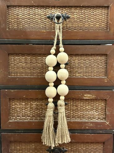 2PCS Farmhouse Decor Wooden Bead with Tassels Rustic Boho Minimalist Home Accent Country Decoration Beads for Door Knob Wall Hanging Living Room Decor, Natural in Saudi Arabia