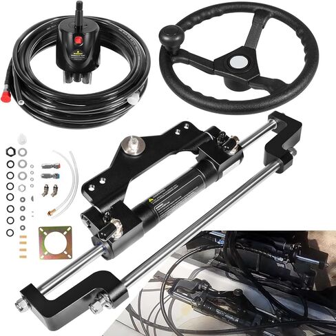 200HP Hydraulic Steering Kit with Steering Wheel - Complete Marine System for Single Station, Single-Engine use Built-in Two-Way Lock Cylinder, 200HP Pump and 26ft High-Strength Nylon Hose in Kuwait