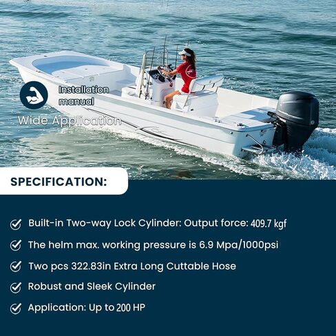 200HP Hydraulic Steering Kit with Steering Wheel - Complete Marine System for Single Station, Single-Engine use Built-in Two-Way Lock Cylinder, 200HP Pump and 26ft High-Strength Nylon Hose in Kuwait