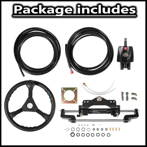 200HP Hydraulic Steering Kit with Steering Wheel - Complete Marine System for Single Station, Single-Engine use Built-in Two-Way Lock Cylinder, 200HP Pump and 26ft High-Strength Nylon Hose in Kuwait