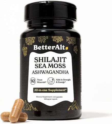 Shiljait All في كبسولة واحدة مع Seamoss & Ashwagandha | يساعد في بناء العضلات والانتعاش | 120 كبسولات | اختبر مختبر الطرف الثالث نقي الهيمالايا شيلاجيت in Kuwait
