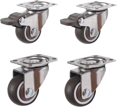 2Pcs 1-2inch Furniture Casters Wheels Soft Rubber Universal Wheel Swivel Caster Roller Wheel for Platform Trolley Accessory(2 Brake 2 no Brake,1.25 inch) in Saudi Arabia