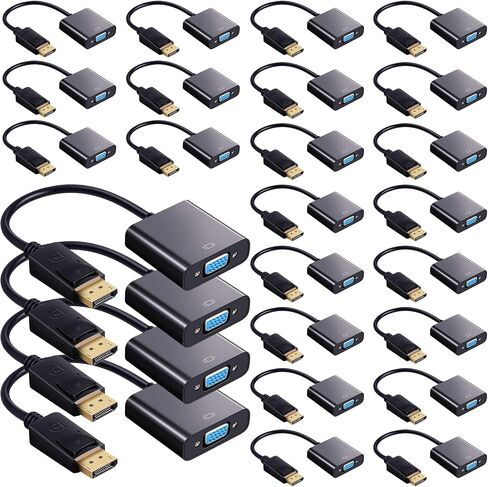 20 Pack Display Port to VGA Adapters Gold Plated DP to VGA Adapters Black DP to VGA Converters Male to Female Cable Adapters Compatible with Computer Monitor Projector Desktop Laptop PC HDTV in Kuwait