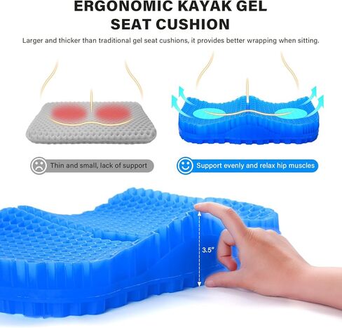Bilbear Thicker Gel Kayak Seat Cushion,Large Seat Cushions for Kayaks,Paddle Board,Canoe and Boating,HIPS Relief Seat Cushion Pad for Kayak Accessories in Kuwait