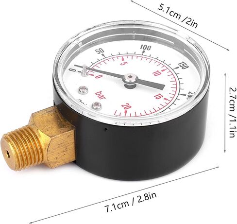 50mm Pressure Meter with 1/4 BSPT Brass Thread for Fuel Air Oil Gas Water Measurement Industrial and Home Use Clear Protective Cover (0-300psi 0-20bar) in Saudi Arabia