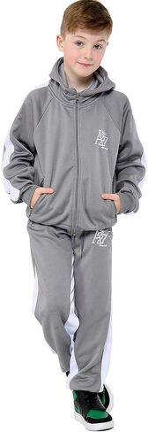 Kids Girls Boys Tracksuit Contrast Panel Fleece Hooded Top Bottom Gym Sportswear in Kuwait