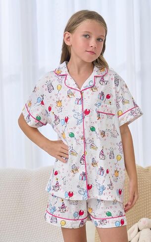الزي الصيفي Girls ، Kids 2 قطعة زر أسفل Monkey Bunny Beach Shorts مجموعة الأسطوانة preppy الأرنب y2k صالة pjs in Saudi Arabia
