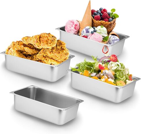 Seuqhck 4 Pack 1/3 Size Stainless Steel Hotel Pan, 2.5" Deep Anti-Jamming Steam Table Pan Food Storage Bread Tray for Food Warmer, Prepare Food, Catering Storage, Marinating Meat, Parties in Saudi Arabia