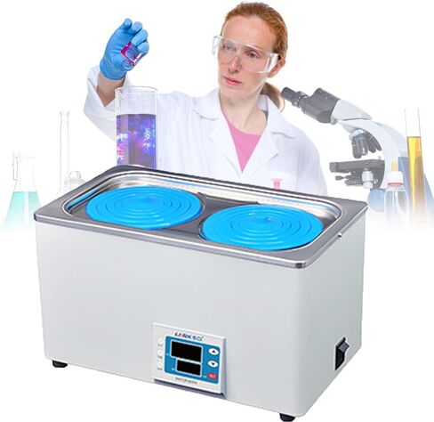 Digital Lab Water Bath,Stainless Steel Liner General Purpose Anti-dry Burning Thermostatic Water Bath with Digital Display and Protective Cover Lid for Lab Use (2holes) in Saudi Arabia