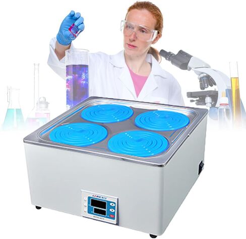 Digital Lab Water Bath,Stainless Steel Liner General Purpose Anti-dry Burning Thermostatic Water Bath with Digital Display and Protective Cover Lid for Lab Use (2holes) in Saudi Arabia