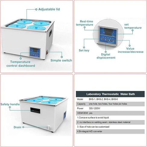 Digital Lab Water Bath,Stainless Steel Liner General Purpose Anti-dry Burning Thermostatic Water Bath with Digital Display and Protective Cover Lid for Lab Use (2holes) in Saudi Arabia