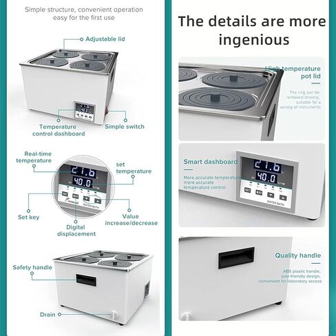 Digital Display Lab Water Bath Lab Heating Thermostatic Devices, Stainless Steel Inner with Digital Display and Adjustable Cover Lid for Lab Use (2 Holes) in Saudi Arabia