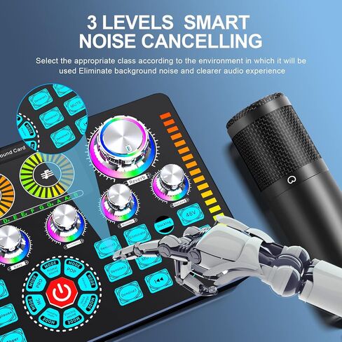 حزمة معدات البودكاست ، واجهة الصوت وميكروفون XLR المكثف ، معدات الاستوديو مع 48 فولت Phantom Power ، Bluetooth للبودكاست ، البث ، الصوت أكثر ، الغناء ، الكمبيوتر ، الهاتف الذكي in Saudi Arabia