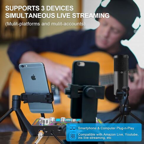 حزمة معدات البودكاست ، واجهة الصوت وميكروفون XLR المكثف ، معدات الاستوديو مع 48 فولت Phantom Power ، Bluetooth للبودكاست ، البث ، الصوت أكثر ، الغناء ، الكمبيوتر ، الهاتف الذكي in Saudi Arabia