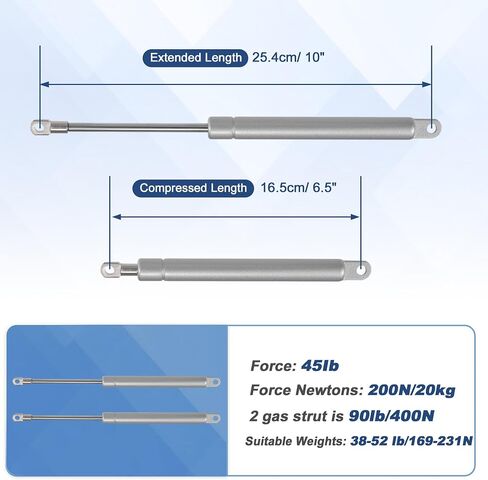 10 Inch 45Ib/200N/20kg Gas Springs, 10" Gas Struts Hydraulic Lift Support Toolbox Storage Box Window, 2 Pcs, Silver Tone in Kuwait