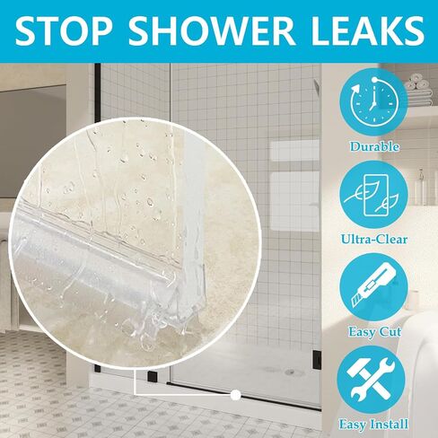 Shower Door Bottom Seal, 2-Pack Frameless Door Seal for 1/4 Inch Glass Door- 39 Inch Long Ultra Clear Shower Door Seal Strip, Stop Shower Leaks and Create a Water Barrier(1/4" Door) in Saudi Arabia