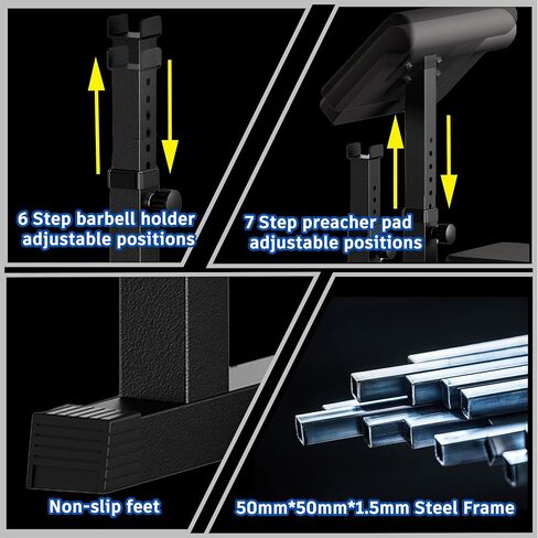 Fitness Black Adjustable Arm Preacher Curl bench, Bicep Tricep Curl Machine, Seated trenghthen Training Isolated Barbell Dumbell Station for Home Gym in Kuwait