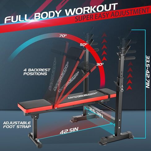 OPPSDECOR 660lbs 6 in 1 Weight Bench Set with Squat Rack, Workout Bench with Leg Extension Preacher Curl Rack Multi-Function Bench Press Set for Home Gym, ZWX1113 New Version Weight Bench in Kuwait