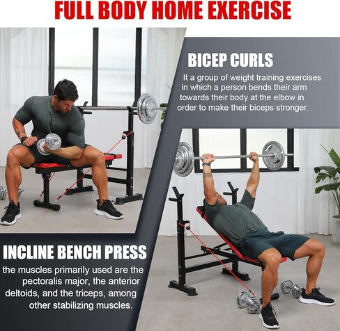 OPPSDECOR 660lbs 6 in 1 Weight Bench Set with Squat Rack, Workout Bench with Leg Extension Preacher Curl Rack Multi-Function Bench Press Set for Home Gym, ZWX1113 New Version Weight Bench in Kuwait