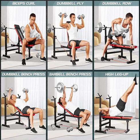 OPPSDECOR 660lbs 6 in 1 Weight Bench Set with Squat Rack, Workout Bench with Leg Extension Preacher Curl Rack Multi-Function Bench Press Set for Home Gym, ZWX1113 New Version Weight Bench in Kuwait