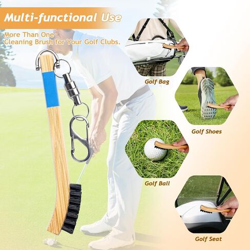 Pro Golf Club Cleaning Brush with Ergonomic Handle, Rope and Metal Clip, Heavy Duty Nylon Bristles Cleans Grooves Without Damaging Rod Face - Golf Accessories in Kuwait