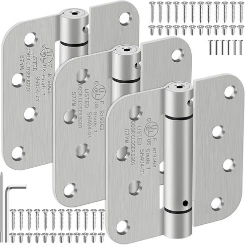 4 Inch Self Closing Door Hinges, 5/8" Radius Corners Spring Loaded Hinges for Exterior, Garage, Front and Back Door, UL Listed, for Left and Right Hand Door, Brushed Nickel, 2 Pack in Saudi Arabia