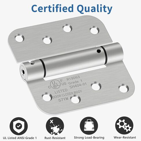 4 Inch Self Closing Door Hinges, 5/8" Radius Corners Spring Loaded Hinges for Exterior, Garage, Front and Back Door, UL Listed, for Left and Right Hand Door, Brushed Nickel, 2 Pack in Saudi Arabia