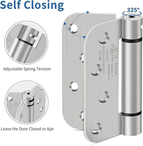 4 Inch Self Closing Door Hinges, 5/8" Radius Corners Spring Loaded Hinges for Exterior, Garage, Front and Back Door, UL Listed, for Left and Right Hand Door, Brushed Nickel, 2 Pack in Saudi Arabia