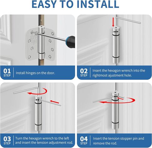 4 Inch Self Closing Door Hinges, 5/8" Radius Corners Spring Loaded Hinges for Exterior, Garage, Front and Back Door, UL Listed, for Left and Right Hand Door, Brushed Nickel, 2 Pack in Saudi Arabia