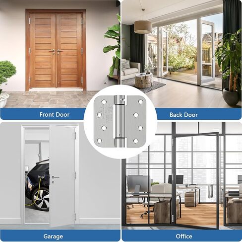 4 Inch Self Closing Door Hinges, 5/8" Radius Corners Spring Loaded Hinges for Exterior, Garage, Front and Back Door, UL Listed, for Left and Right Hand Door, Brushed Nickel, 2 Pack in Saudi Arabia