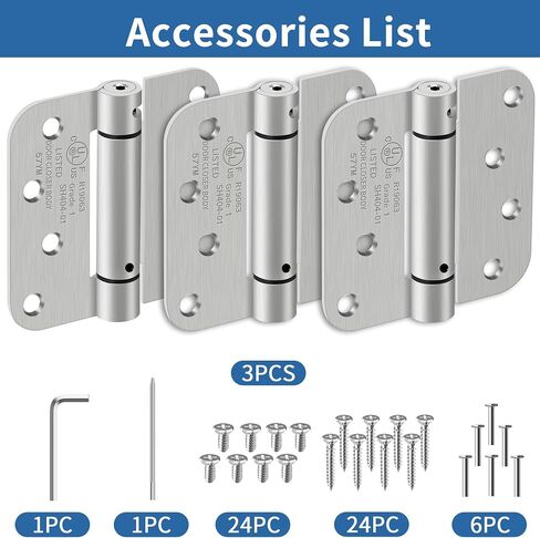 4 Inch Self Closing Door Hinges, 5/8" Radius Corners Spring Loaded Hinges for Exterior, Garage, Front and Back Door, UL Listed, for Left and Right Hand Door, Brushed Nickel, 2 Pack in Saudi Arabia