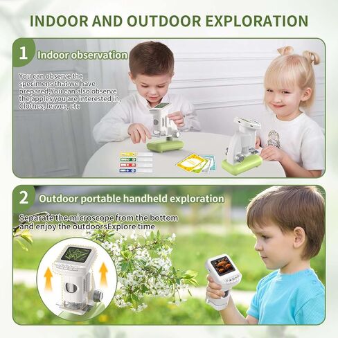 1200X Microscope for Kids with 2 inch Screen STEM Digital Science Kit Rechargeable Handheld Zoom 32GB SD Card Slides Photo and Video Gift for Kids Ages 6 to 12 (Green) in Saudi Arabia