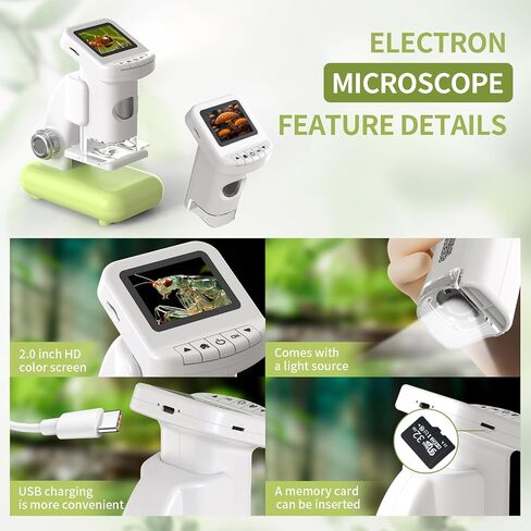 1200X Microscope for Kids with 2 inch Screen STEM Digital Science Kit Rechargeable Handheld Zoom 32GB SD Card Slides Photo and Video Gift for Kids Ages 6 to 12 (Green) in Saudi Arabia