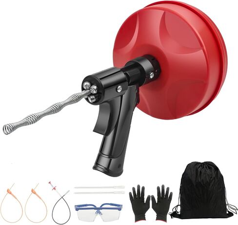 35FT Drain Snake with Drill Attachment, Auto/Manual Plumbing Snake for Kitchen Sink, Shower Clogs, Includes Gloves & Storage Bag in Saudi Arabia