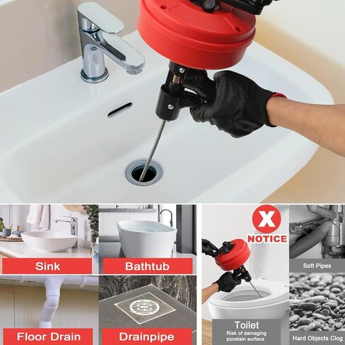 35FT Drain Snake with Drill Attachment, Auto/Manual Plumbing Snake for Kitchen Sink, Shower Clogs, Includes Gloves & Storage Bag in Saudi Arabia