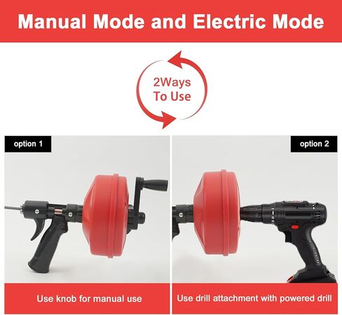 35FT Drain Snake with Drill Attachment, Auto/Manual Plumbing Snake for Kitchen Sink, Shower Clogs, Includes Gloves & Storage Bag in Saudi Arabia