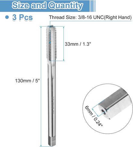 uxcell 3pcs مستقيم الناي المسمار صنابير 3/8-16 UNC 2B الخيط 5 "إضافي طويل HSS6542 MACHEN in Saudi Arabia