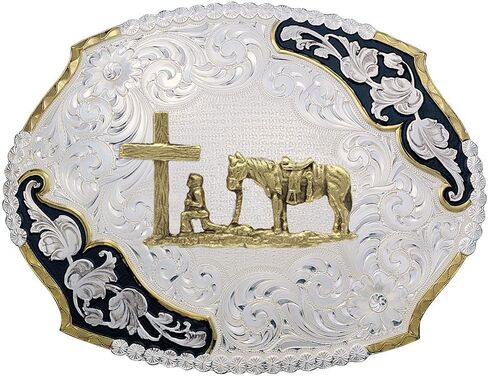 Montana Silversmiths Two Tone Half-N-Half Rope Christian Praying Cowboy Western Belt Buckle in Saudi Arabia