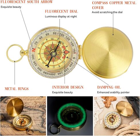 التخييم المشي لمسافات طويلة البقاء على قيد الحياة Compass Copper Clamshell Metal Compass Kids لمشي لمسافات طويلة صافرة لصيد التخييم in Saudi Arabia