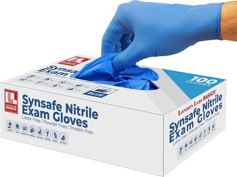 Synsafe 4 Mil - Blue Nitrile Exam Gloves –Disposable Latex Free & Powder Free – Extra Strong, Rubber Gloves – First Aid Kit, Medical, EMT, Cleaning, Cooking | Pack of (100 ct) in Kuwait