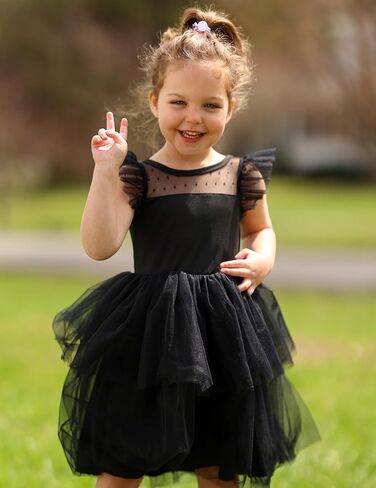 Arshiner Toddler Girls Tutu Sundress Ruffle Sleeve Double Fluffy Tiered Tulle Summer Dresses for Kids 2-8Y in Saudi Arabia